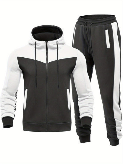 Casual Solid Color Tracksuit With Collar Jacket And Pants For Men | Perfect For Casual Days