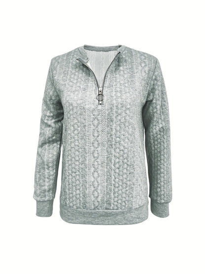 Kiera - Women's Textured Casual Half Zip Sweatshirt (Fall)