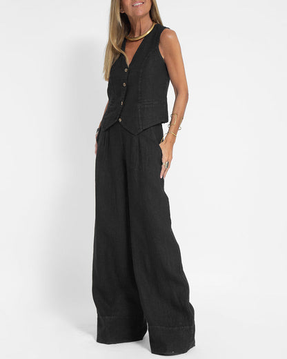 Chic set comprising a sleeveless vest and wide-leg trousers - Imee