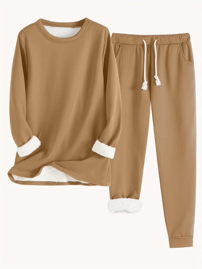 Jess-Mode | Solid Color Thermal Sweater & Sweatpants Set - Ideal for Fall/Winter