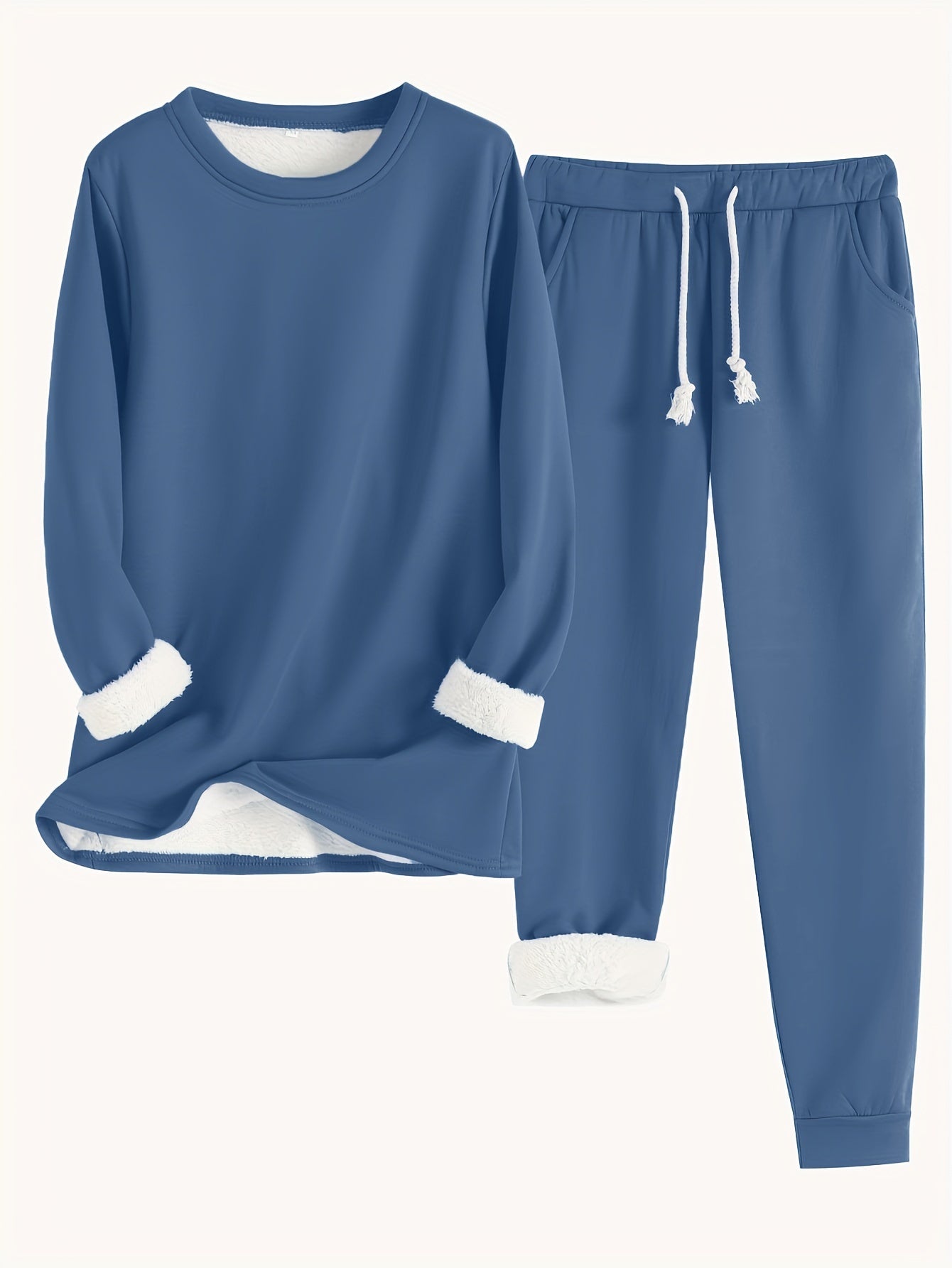 Jess-Mode | Solid Color Thermal Sweater & Sweatpants Set - Ideal for Fall/Winter