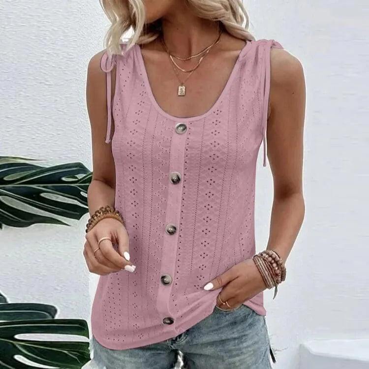 Stylish Ladies Top with Buttons and Cutouts