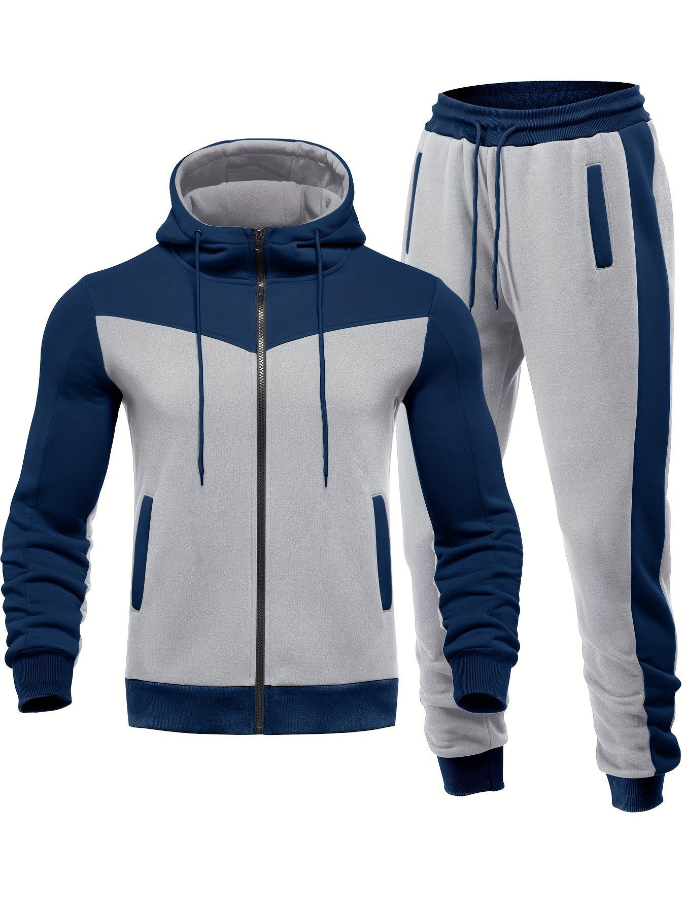 Casual Solid Color Tracksuit With Collar Jacket And Pants For Men | Perfect For Casual Days