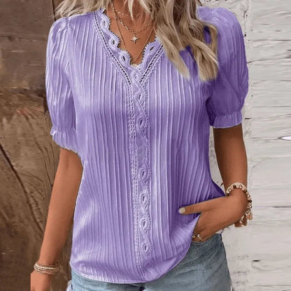 V-neck Shirt - Elegant - Quality Cotton with Lace Details - Perfect for Formal and Casual Occasions