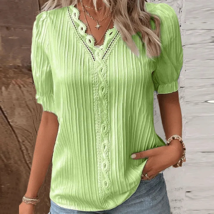 V-neck Shirt - Elegant - Quality Cotton with Lace Details - Perfect for Formal and Casual Occasions