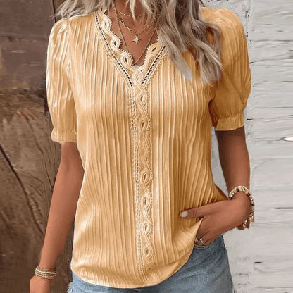 V-neck Shirt - Elegant - Quality Cotton with Lace Details - Perfect for Formal and Casual Occasions