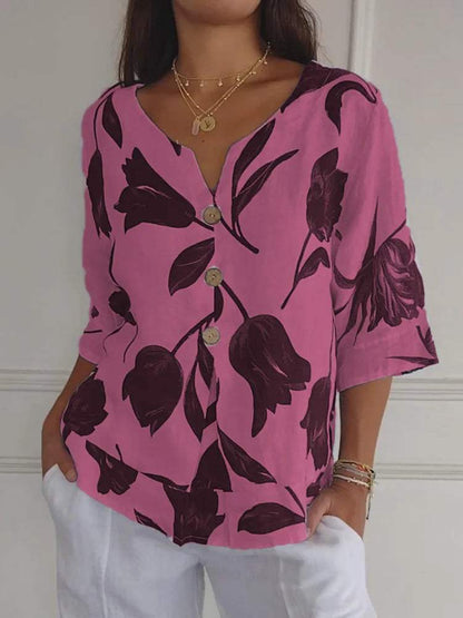 Ladies Blouse - Floral Print - Lightweight and Breathable Material - Perfect for Casual and Formal Occasions