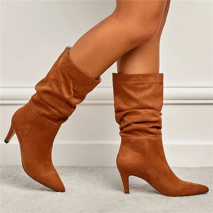 Suede mid-calf boots with high heels - Gillian