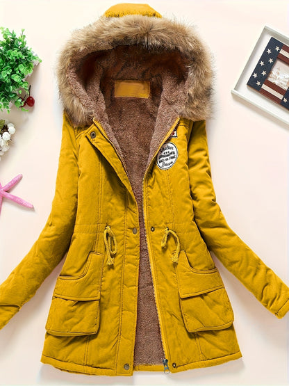 Warm cozy fleece-lined winter jacket with hood for women | Ideal for fall/winter