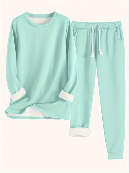 Jess-Mode | Solid Color Thermal Sweater & Sweatpants Set - Ideal for Fall/Winter