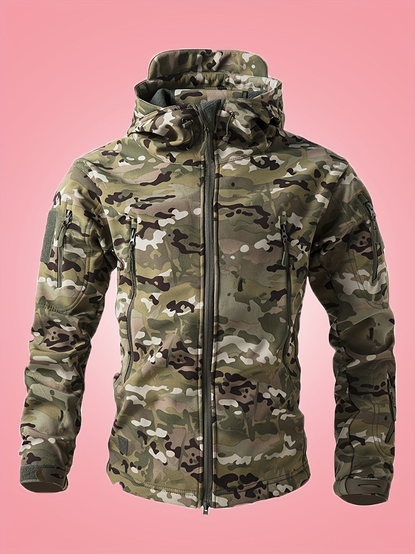 Warm military camouflage windbreaker outdoor jacket with zipper pockets for men | Perfect for outdoor activities