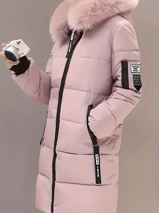 Zipper puffy pink hoodie coat