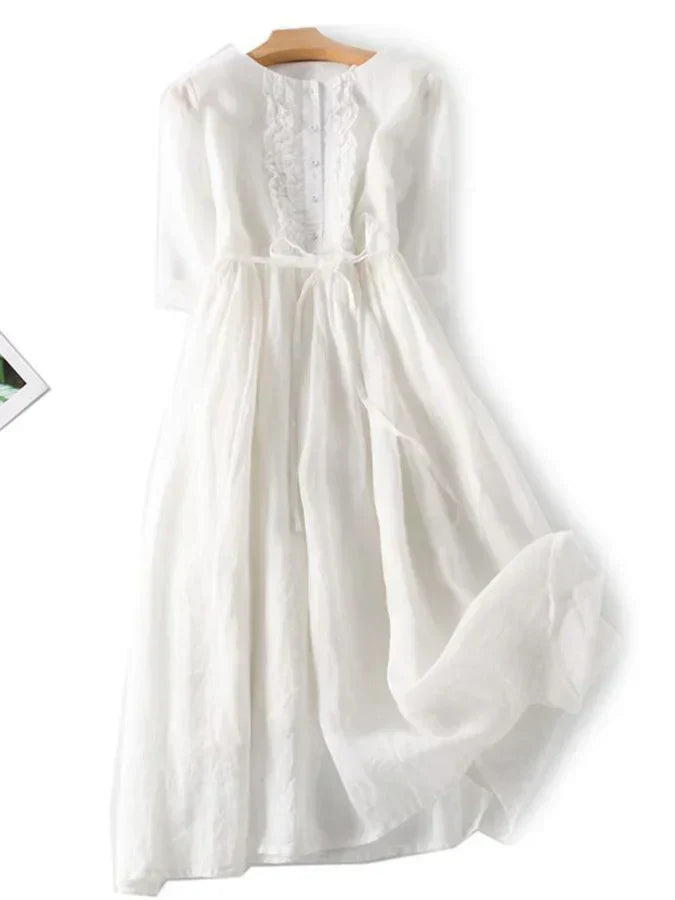 Alba - Frilly dress in cotton and linen