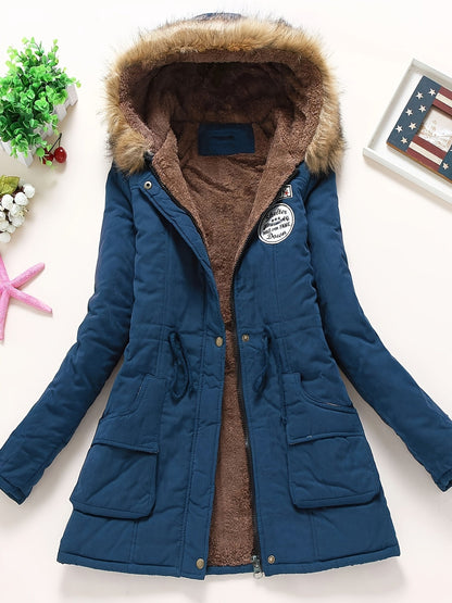 Warm cozy fleece-lined winter jacket with hood for women | Ideal for fall/winter