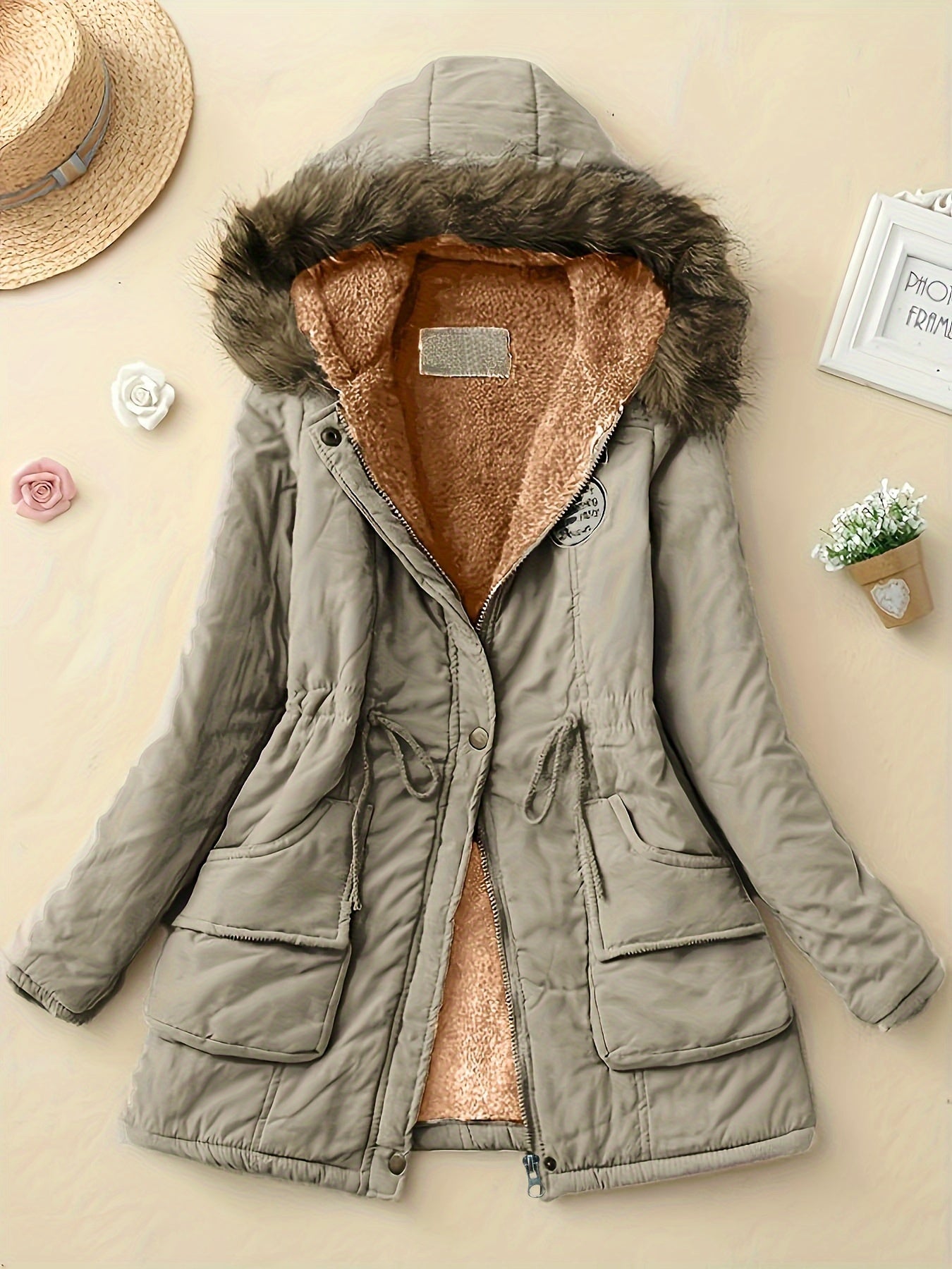 Warm cozy fleece-lined winter jacket with hood for women | Ideal for fall/winter