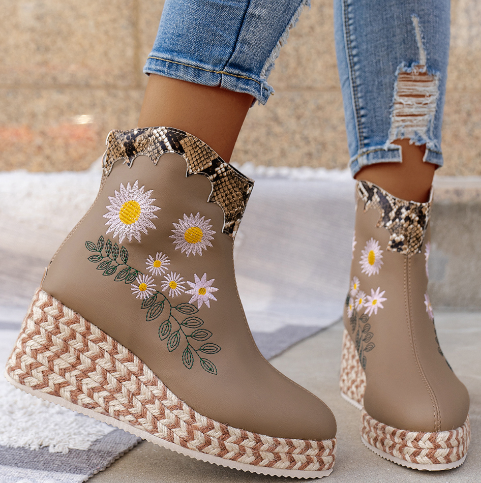 Rolinda Boots | Floral Platform Ankle Boots