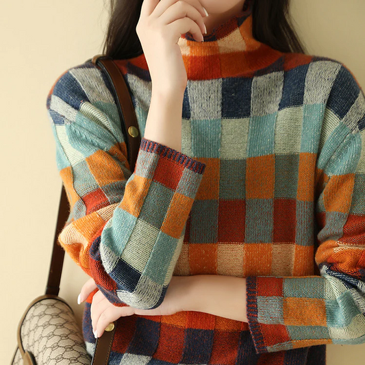 women's couture patchwork turtleneck sweater