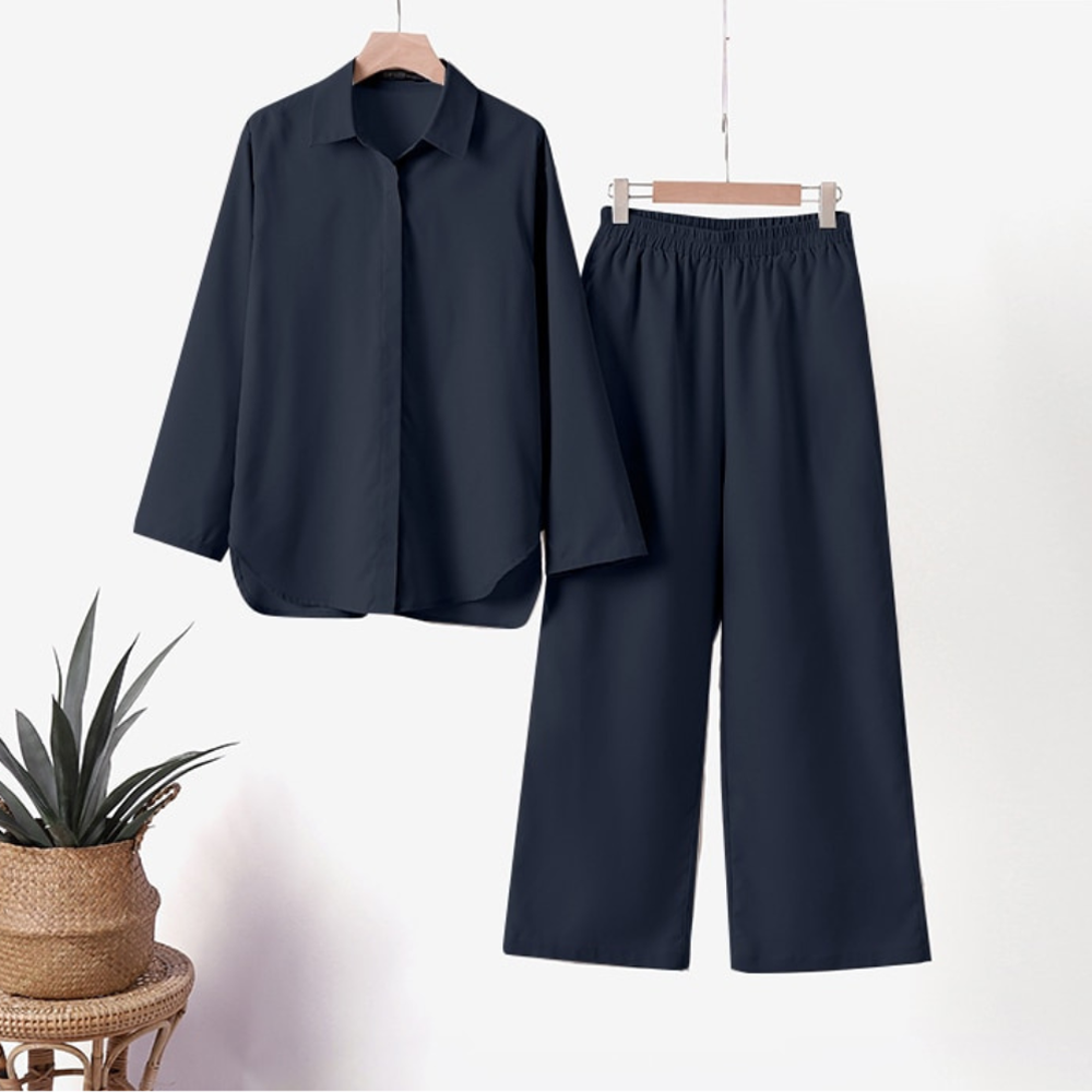 Daria - Trendy Plain Shirt Set for Women