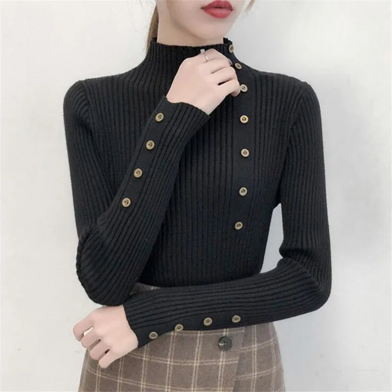 Zoan Sweater | Women's Turtleneck Buttoned Sweater