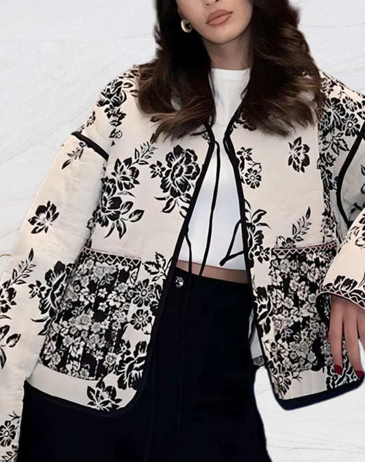 Women's floral print coat with open front