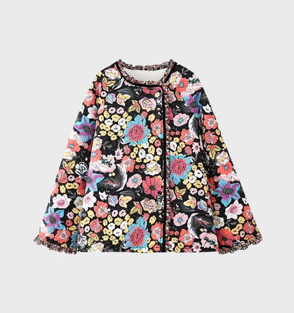 Women's floral print coat with open front