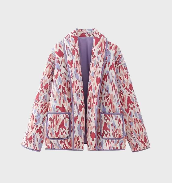 Women's floral print coat with open front