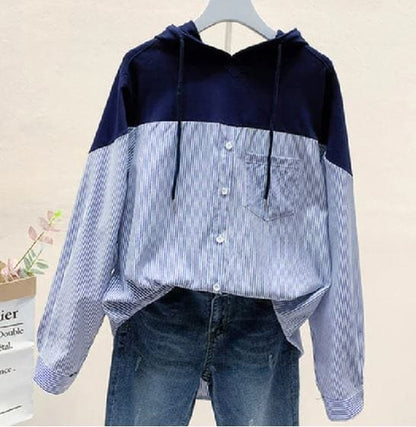 Quistina Top | Striped Button-Up Hoodie