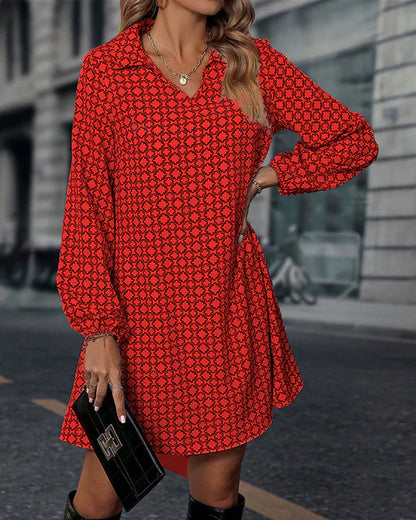 Long sleeve dress with print and lapels