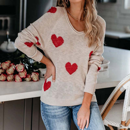 Woldine Sweater | Women's Heart Pattern Knitted Sweater