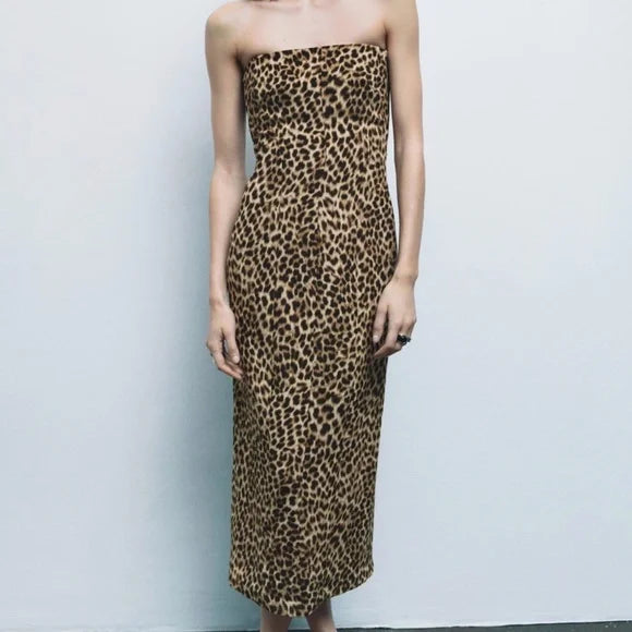 Aoife - Slim-fit leopard-print silk mesh dress