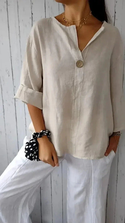 Casual shirt in cotton and linen for women