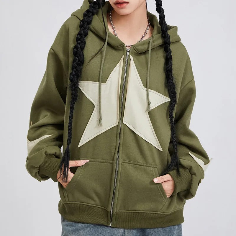 Jess | Sweat Jacket With Hood With Star Print For Women