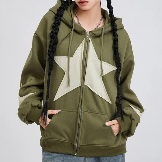 Arianna - Hooded sweatshirt with zipper and star print for women