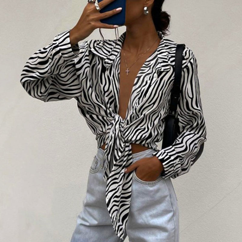 Tharisa Blouse | Women's Zebra Print Knotted Blouse