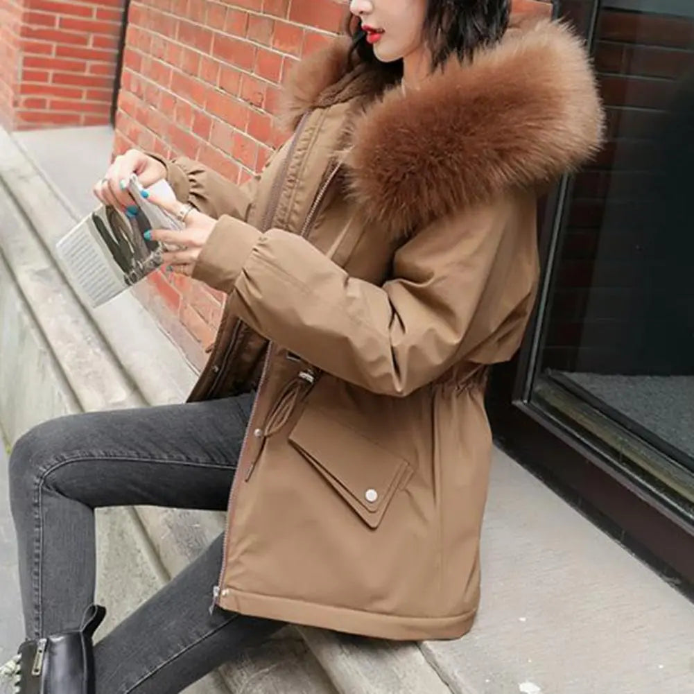 Women's warm coat with fluff