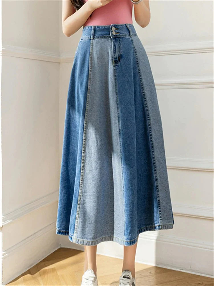 Colorblock denim skirt in A-line - Maribel