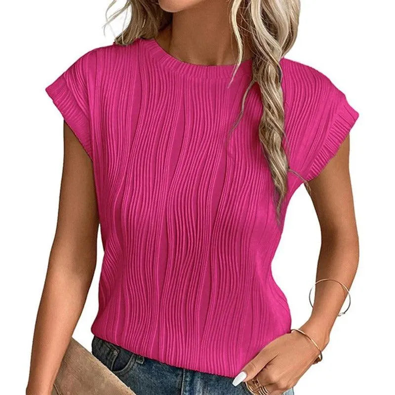 Summer Ladies T-shirt with Round Neck