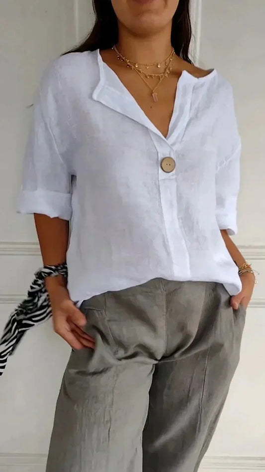 Casual shirt in cotton and linen for women