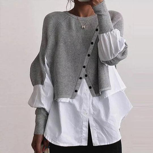 Maryna Sweater | Casual Sweater with Inner Shirt and Buttons