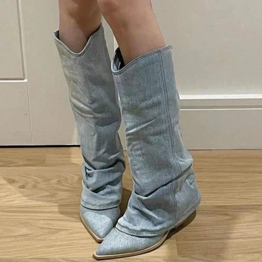 Namira Boots | Denim Knee Boots for Women