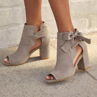 Nicola Sandals | Block Heel Sandals with Bow and Cutouts