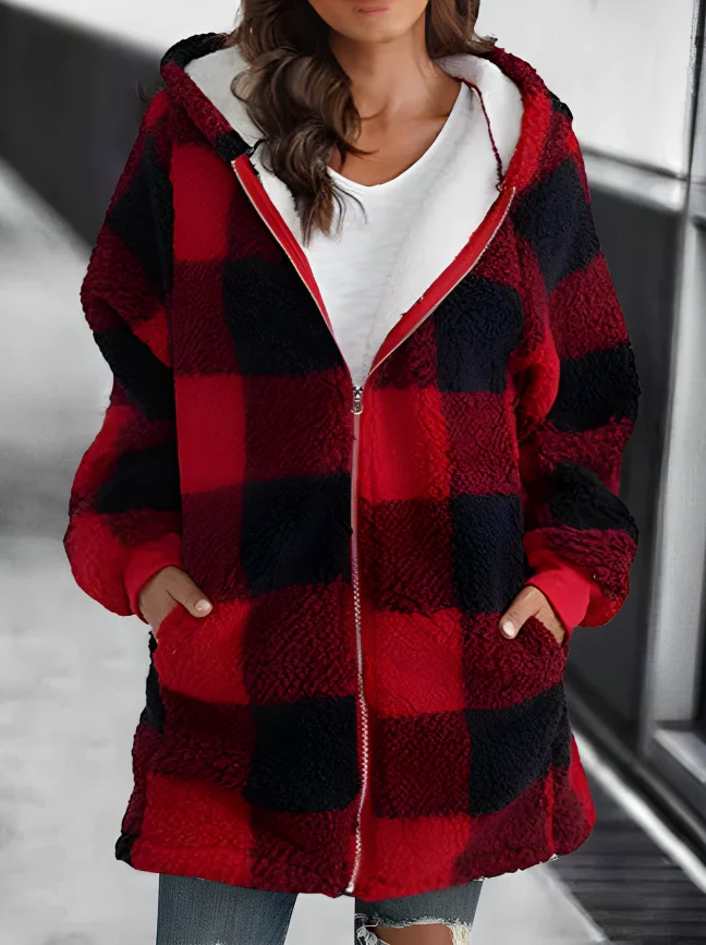 Jess | Oversized Hoodie Check Loose Jacket