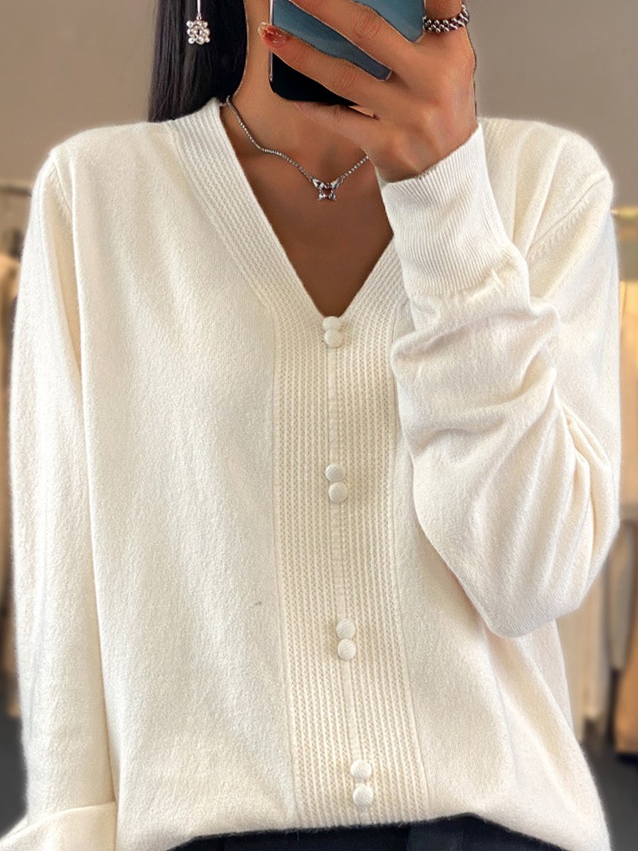 Zamaya Sweater | Casual V-Neck Button Sweater