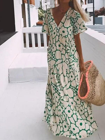 Audrey - short-sleeved maxi dress with print