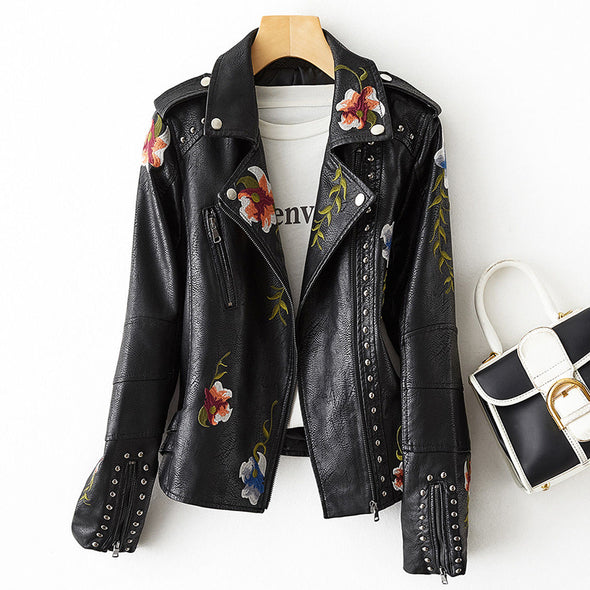 Retro leather jacket for women