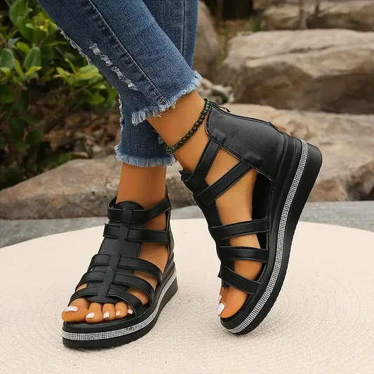 Wedge sandals with rhinestone decoration