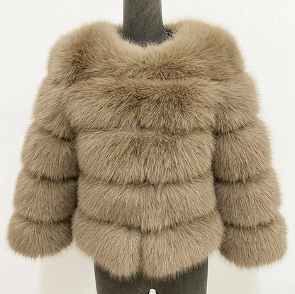 Women's coat in fluffy faux fur