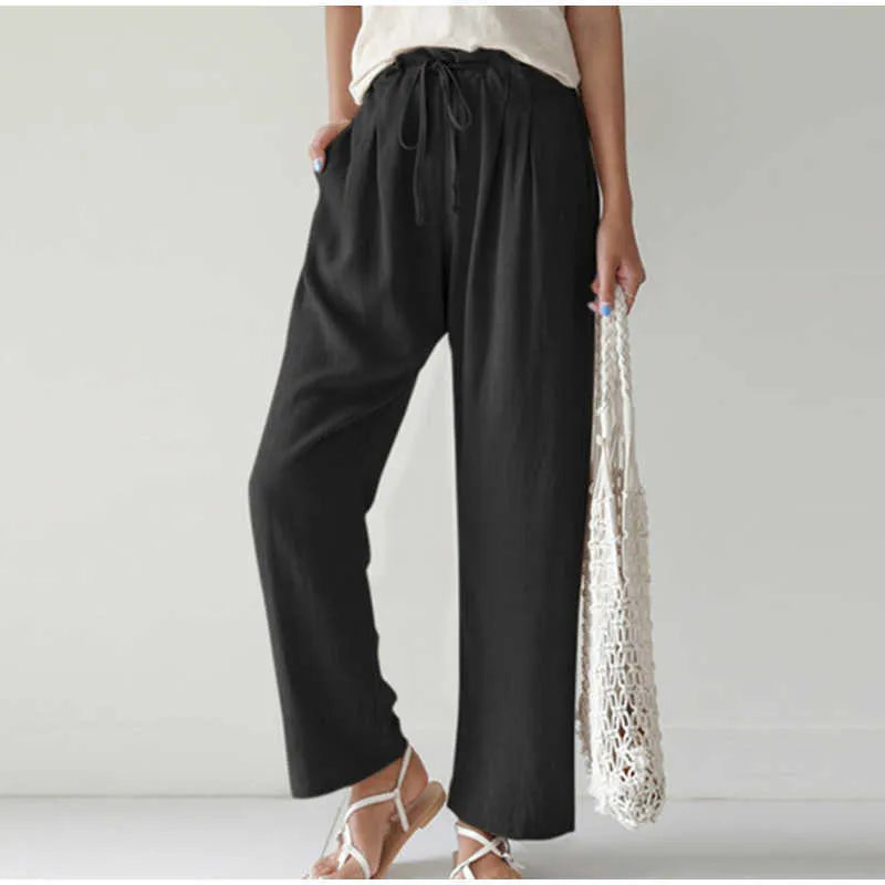 Gretel - Elastic waist Pleated pocket for Wide leg pants