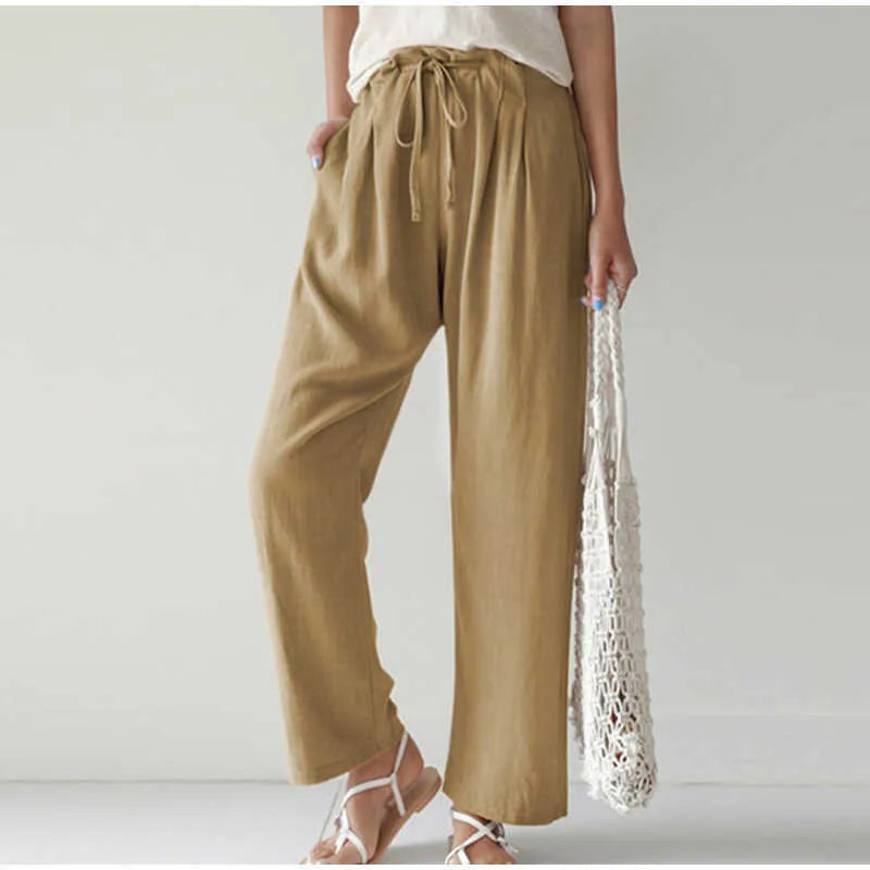 Gretel - Elastic waist Pleated pocket for Wide leg pants