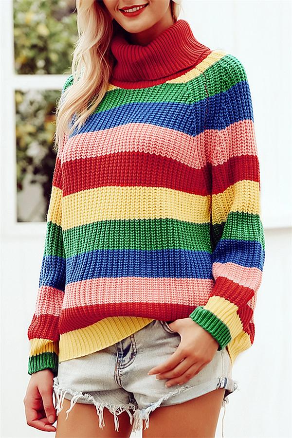 Striped extra large turtleneck sweater for ladies